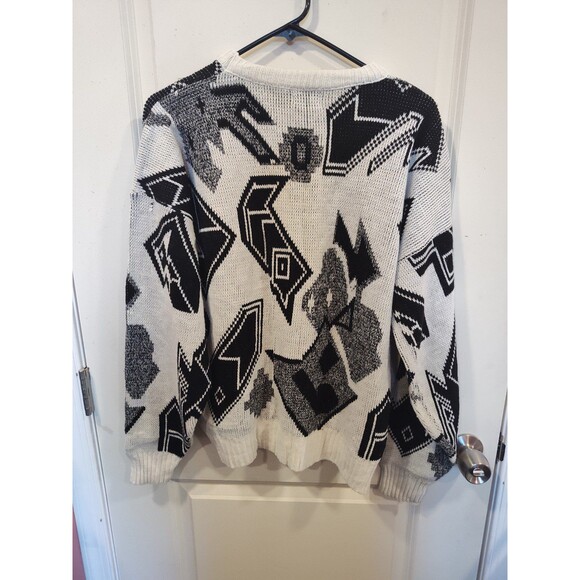 Men's Lavane New York Geometric Crewneck Sweater Black White Medium - Picture 2 of 6